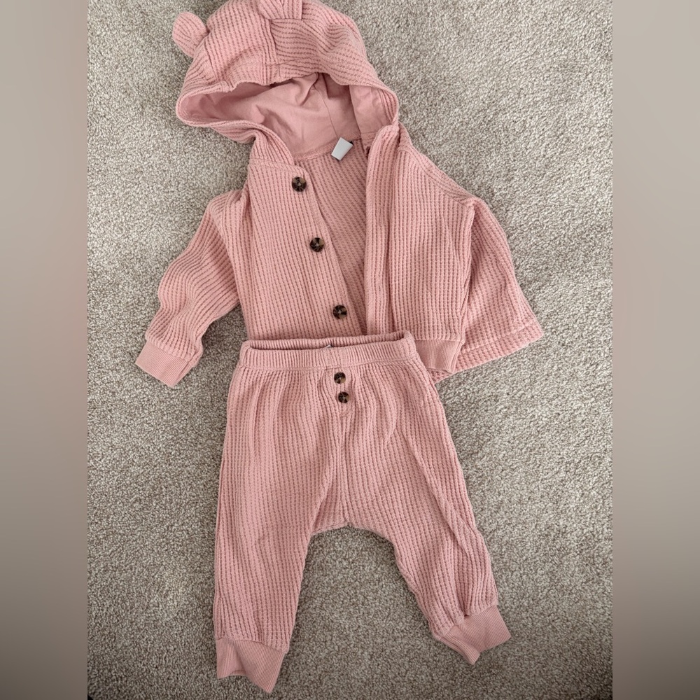 Old Navy Blush Pink Waffle Knit Baby Hoodie Set
